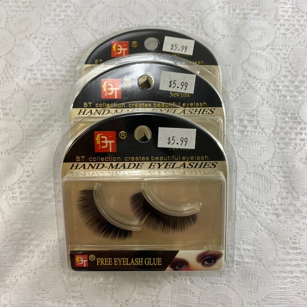 BT Hand Made False Eye Lashes. 3 pair.  #05252. Glue Included.
